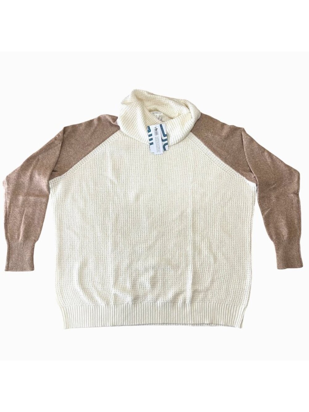 Market & Spruce Colorblock Cowl Neck Sweater Cream Tan Cozy Knit Size 3X NWT